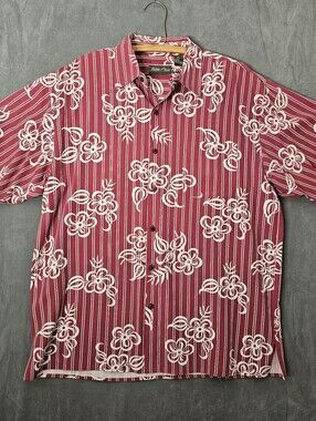 Vintage Bobby Chan Men’s 100% Silk Red Floral Print Shirt Size L. A1-48